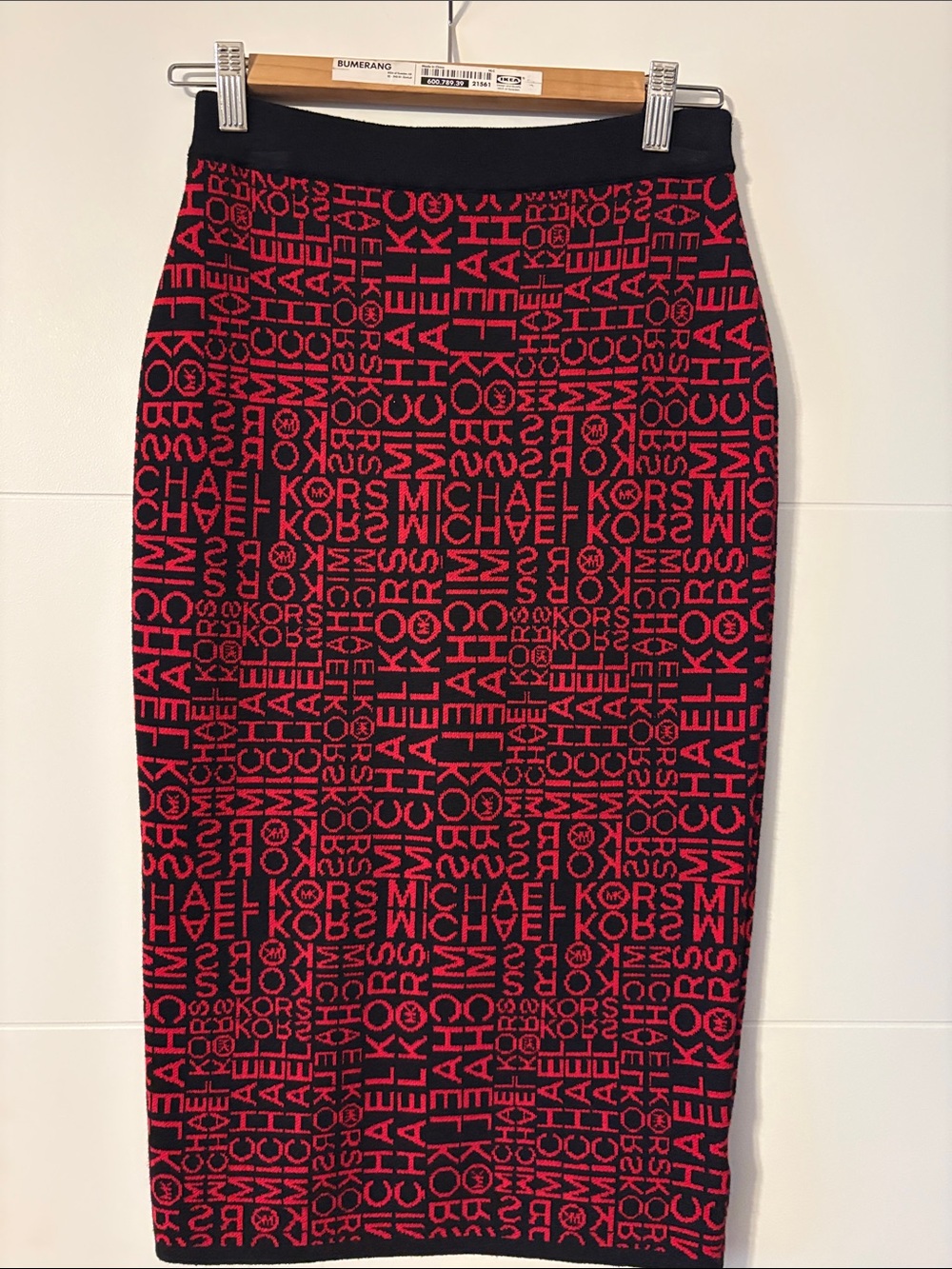 MICHAEL Michael Kors Black & Red Logo Jacquard Pencil Skirt